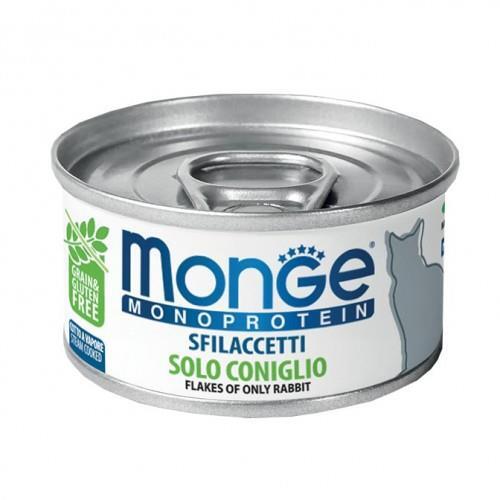 Корм влажный Monge Cat Monoprotein для кошек мясные хлопья, кролик, 80 г