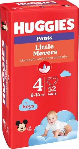 Підгузки-трусики Huggies Pants Little Movers для хлопчиків розмір 4, 9-14 кг, 52 шт