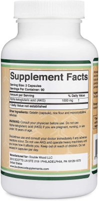Альфа-кетоглутаровая кислота Double Wood Alpha-Ketoglutaric Acid (AKG) 1000 мг, 180 капсул