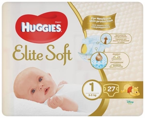 Підгузки Huggies Elite Soft дитячі, розмір 1, 3-5 кг, 27 шт