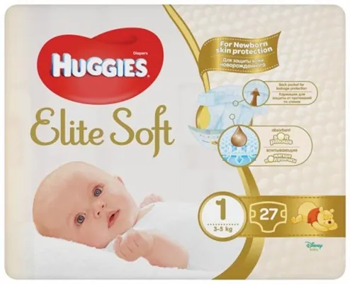 Підгузки Huggies Elite Soft дитячі, розмір 1, 3-5 кг, 27 шт