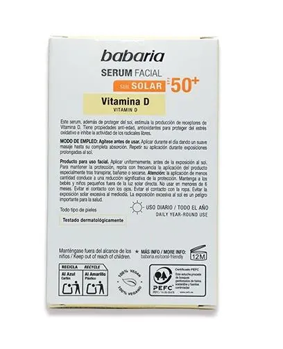 Сироватка для обличчя Babaria SPF50 сонцезахисна з вітаміном D, 30 мл
