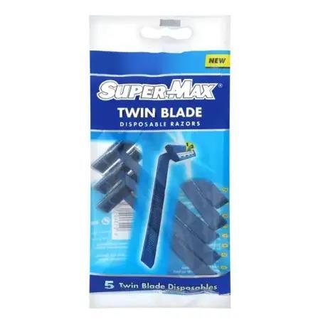 Бритвы Super-max Twin Blade одноразовые с двумя лезвиями мужские, 5 шт