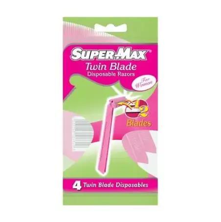 Бритвы Super-max Twin Blade одноразовые с двумя лезвиями женские, 4 шт
