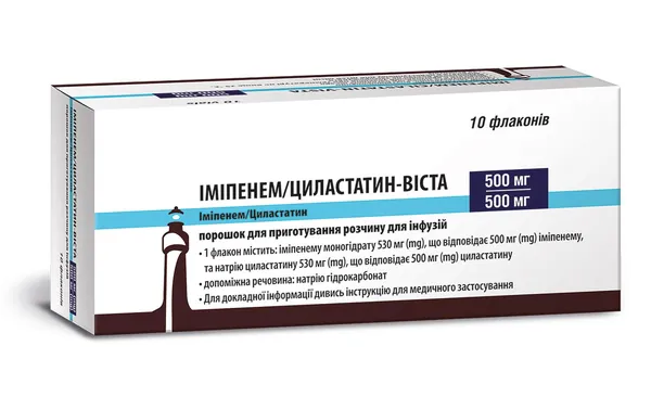 Іміпенем/циластатин-Віста порошок д/приг. р-ну д/інф. по 500 мг/500 мг №10 у флак.