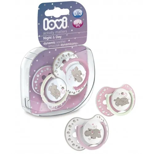 Пустушка силіконова Lovi Night & Day динамічна, 22/809girl, 0-3 місяці, 2 шт