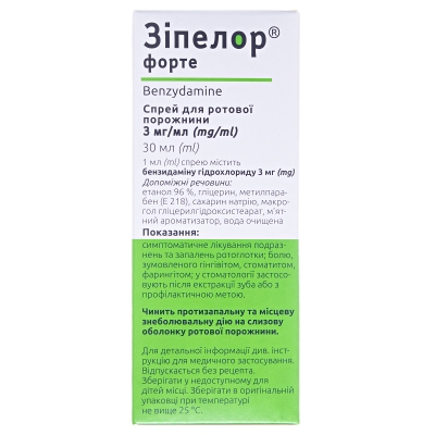 Зипелор форте спрей д/рот. полос. 3 мг/мл по 30 мл во флак.