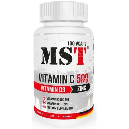 Вітамін С, Д3 та Цинк MST Nutrition Vitamin C 500 мг D3 Zinc, 100 вегетаріанських капсул