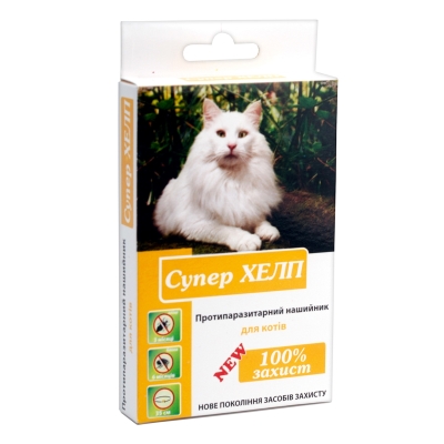 Ошейник для котов Супер Хелп от блох и клещей, желтый 35 см