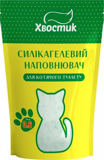 Наполнитель для туалета Хвостик силикагелевый мелкий с зелеными гранулами, 3,6 л