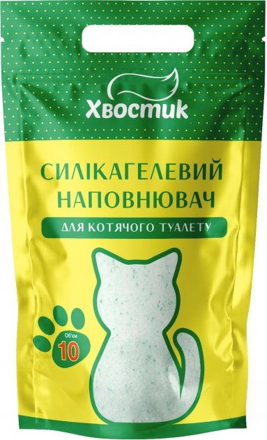Наполнитель для туалета Хвостик силикагелевый мелкий с зелеными гранулами, 10 л