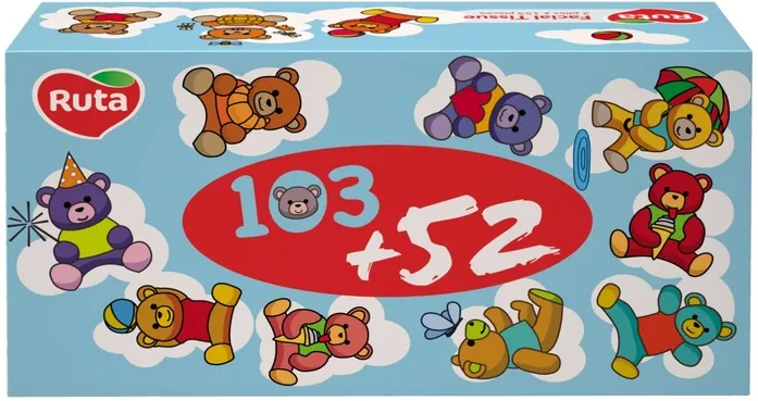 Серветки косметичні Ruta Kids двошарові, в коробці, 155 шт