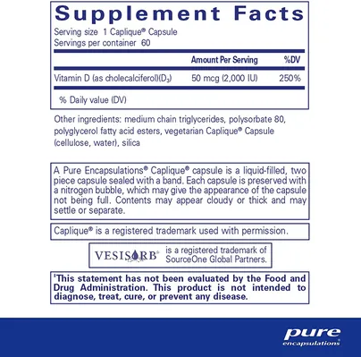 Вітамін D3 Pure Encapsulations Vitamin D3 VESIsorb, 60 капсул