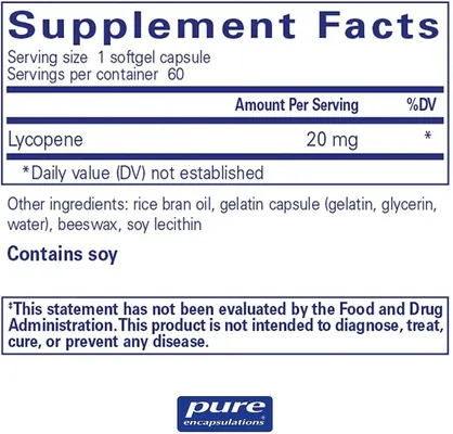 Лікопін Pure Encapsulations Lycopene 20 мг, 60 гелевих капсул