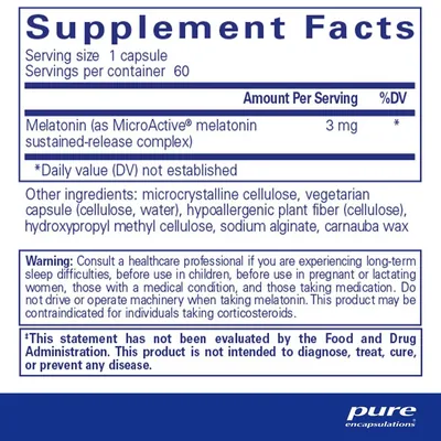 Мелатонін Pure Encapsulations Melatonin-SR з пролонгованим вивільненням 3 мг, 60 капсул