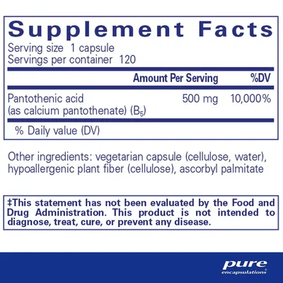 Пантотенова кислота Pure Encapsulations Pantothenic Acid, 120 капсул