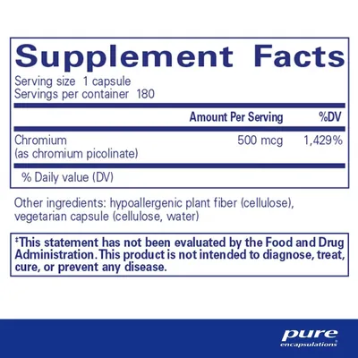 Хром (піколінат) Pure Encapsulations Chromium (picolinate) 500 мкг, 180 капсул