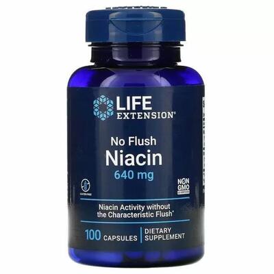 Ниацин Life Extension No Flush Niacin 640 мг, 100 капсул