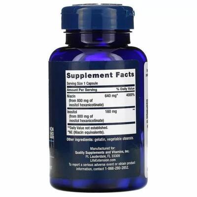 Ниацин Life Extension No Flush Niacin 640 мг, 100 капсул