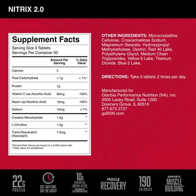 Передтренувальний комплекс BSN Nitrix 2.0, 90 таблеток