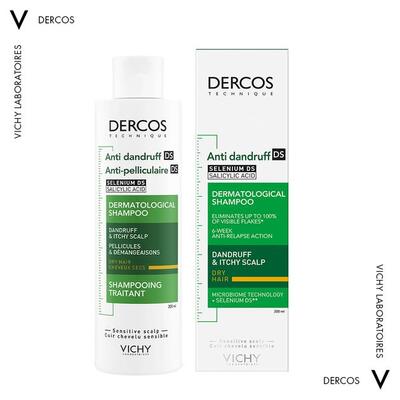 Шампунь Vichy Dercos усиленного действия против перхоти для сухих волос и раздраженной кожи головы, 200 мл