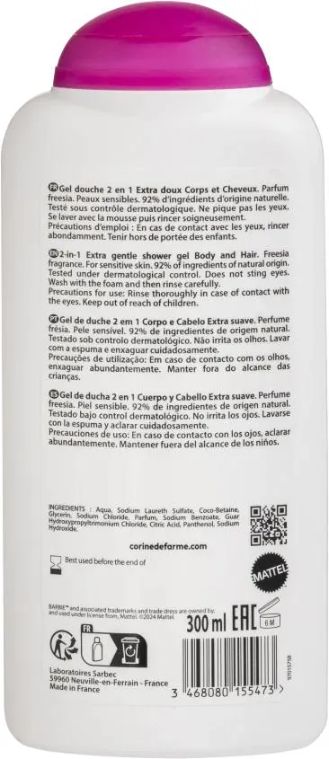 Гель для душу 2 в 1 Corine De Farme Disney Барбі, 300 мл
