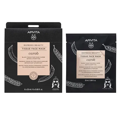 Маска тканинна для обличчя Apivita Express Beauty Детокс та очищення з насінням ріжкового дерева чорна, 20 мл