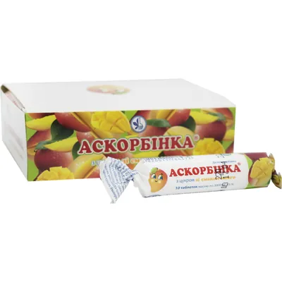 Аскорбінка з цукром зі смаком манго, 12 уп. по 10 табл. (дієт.доб.)