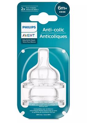 Соска силиконовая Philips Avent Anti-Colic SCY764/02, быстрый поток, от 6 месяцев, 2 шт