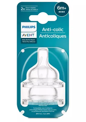 Соска силіконова Philips Avent Anti-colic SCY764/02, швидкий потік, від 6 місяця, 2 шт