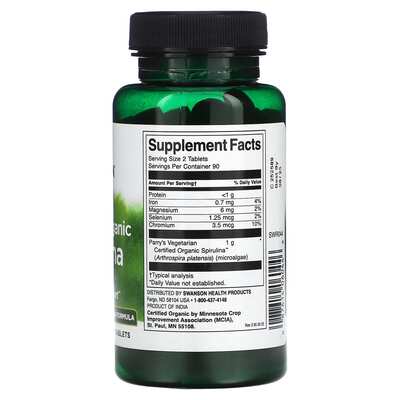 Спирулина органическая Swanson Certified Organic Spirulina таблетки по 500 мг №180
