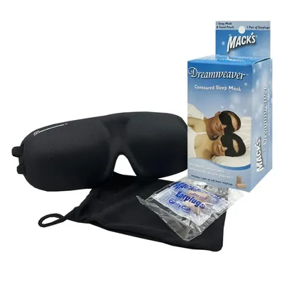 Маска для сну чорна MACK`S Dreamweaver Sleep Mask 2034-9 в комплекті з берушами + дорожній мішок