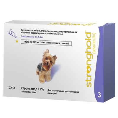 Стронгхолд 12% капли от паразитов для собак 2,6-5 кг, 3 пипетки по 0,25 мл