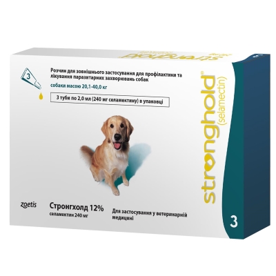 Стронгхолд 12% капли от паразитов для собак 20,1-40 кг, 3 пипетки по 2 мл