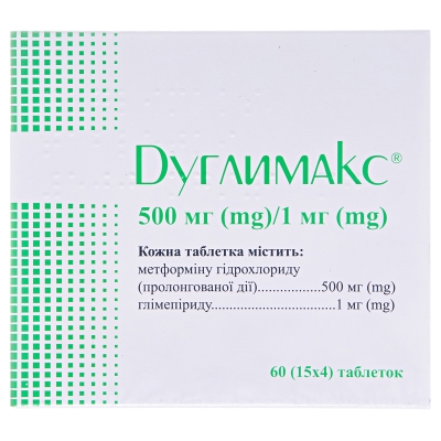 Дуглимакс таблетки по 500 мг/1 мг №60 (15х4)