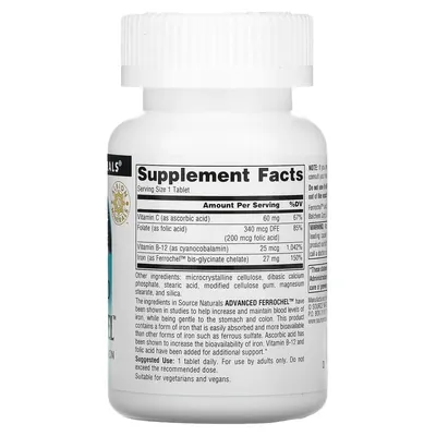 Залізо Source Naturals Advanced Ferrochel 27 мг, 180 таблеток