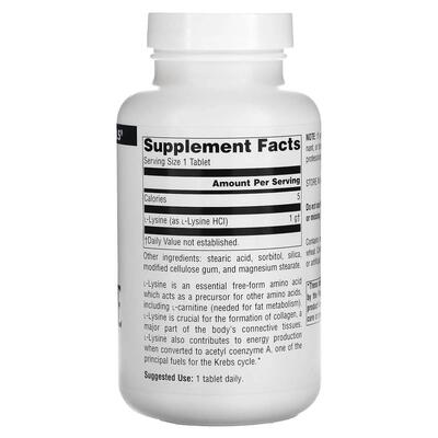 Лизин Source Naturals L-Lysine 1000 мг, 100 таблеток