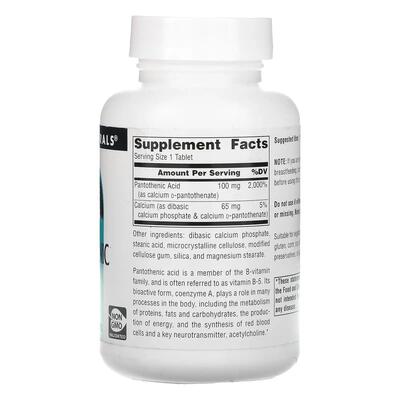Пантотеновая кислота Source Naturals Pantothenic Acid 100 мг, 250 таблеток