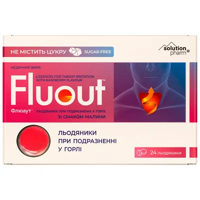 Флюаут Solution pharm льодяники зі смаком малини без цукру №24