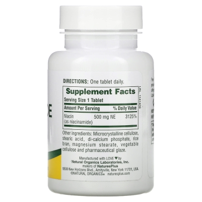 Ниацинамид Nature's Plus Niacinamide 500 мг, 90 таблеток