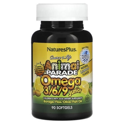 Омега 3-6-9 для детей Nature's Plus Animal Parade Junior Omega 3-6-9, лимон, 90 капсул