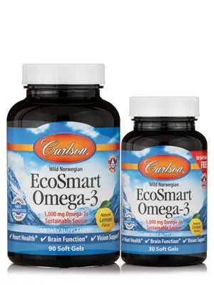 Омега-3 Carlson Labs EcoSmart Omega-3, лимон, 90+30 желатинових капсул