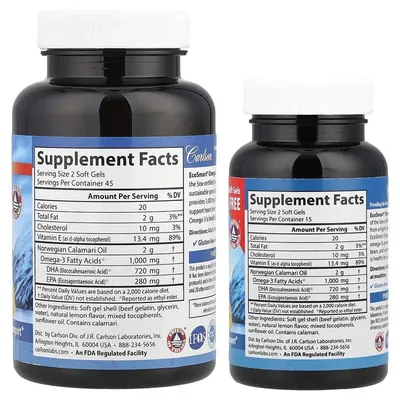Омега-3 Carlson Labs EcoSmart Omega-3, лимон, 90+30 желатинових капсул