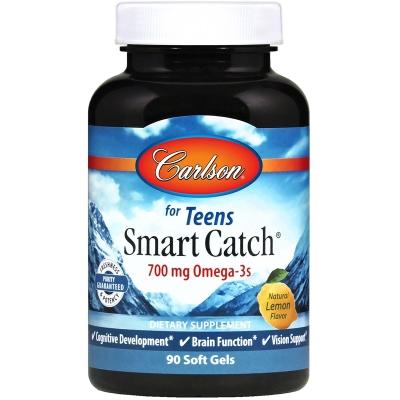 Омега-3 для подростков Carlson Labs Teens Smart Catch вкус лимон, 90 желатиновых капсул