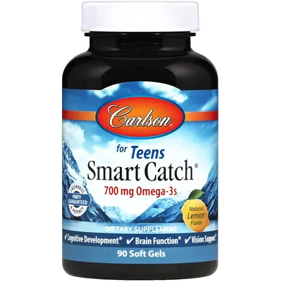 Омега-3 для підлітків Carlson Labs Teens Smart Catch смак лимон, 90 желатинових капсул