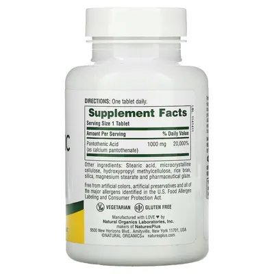 Пантотенова кислота Nature's Plus Pantothenic Acid 1000 мг, 60 таблеток