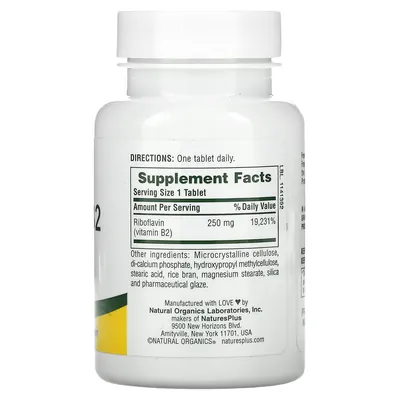 Рибофлавін Nature's Plus Vitamin B2 250 мг, 60 таблеток
