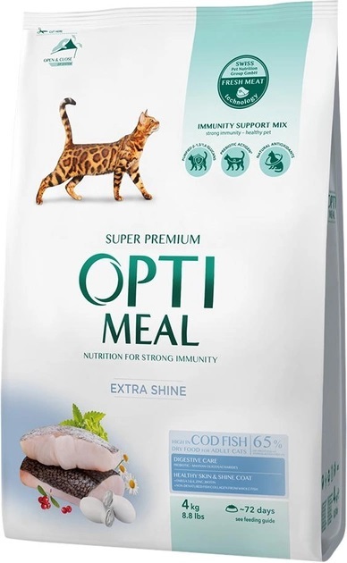 Корм сухой для взрослых кошек Optimeal с высоким содержанием трески, 4 кг
