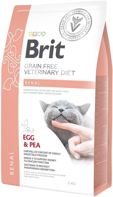 Корм сухой для кошек Brit GF Veterinary Diets Cat Renal при хронической почечной недостаточности с горохом и яйцами, 2 кг