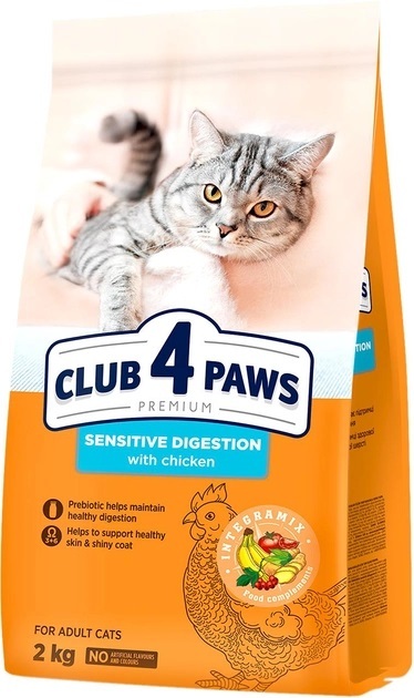 Корм сухой Club 4 Paws Sensitive Digestion для кошек с чувствительным пищеварением, 2 кг